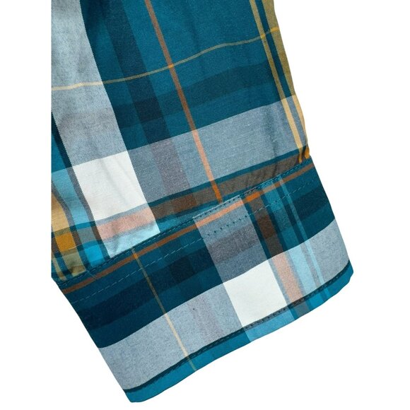 Eddie Bauer Mens Classic Fit Button-Down Shirt M Teal Blue Plaid - Picture 7 of 11